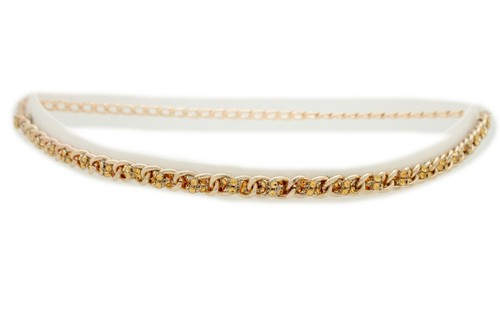 Women Gold Metal Chain Mesh Bling Strand Fashion Belt Narrow Waistband M L XL - Bild 12 von 12