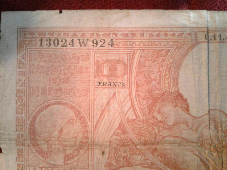 Belgium 100 Francs 20 Belgas 1944 Banknote *VG* P 123 4b16.1 - Image 2 of 4