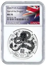2024 Australia 1oz Silver Lunar Dragon NGC MS70 - Flag Label