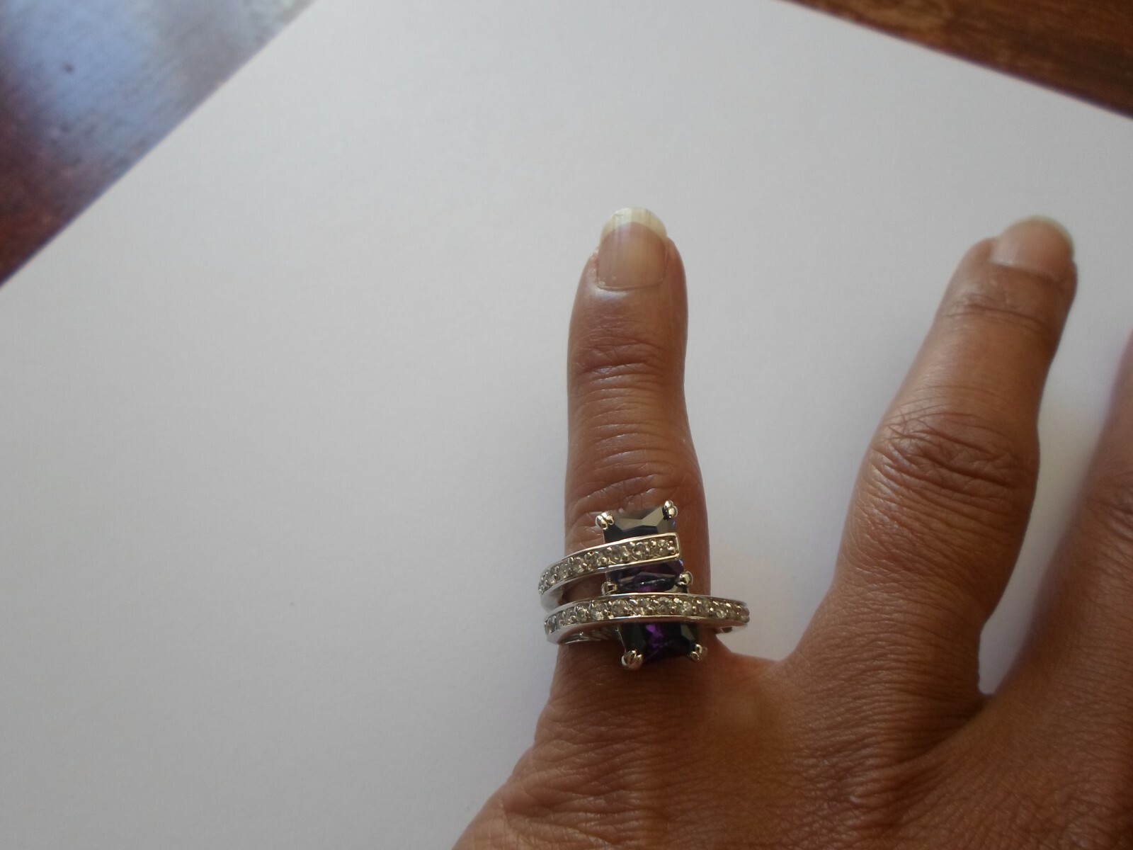 solid silver ring, amethyst and zirconium wand, s… - image 4