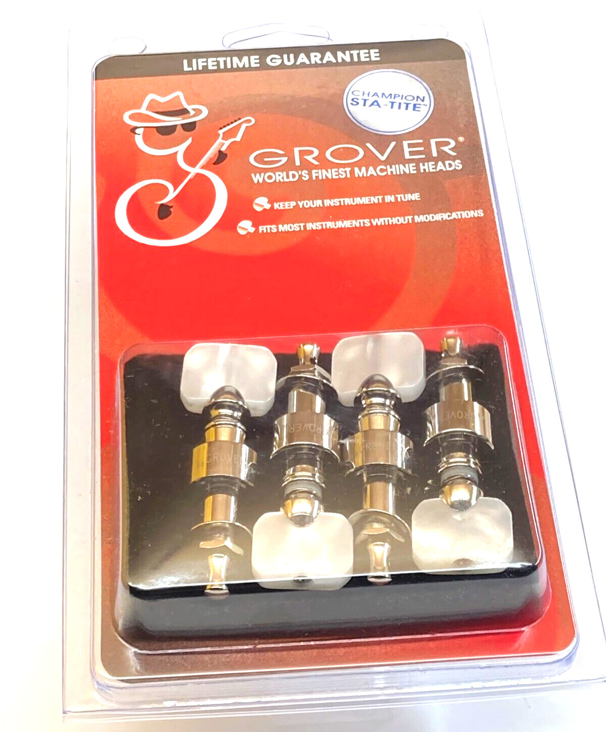 Grover Nickel Square Pearloid Button Planetary Geared 4-string Banjo Tuners 120N