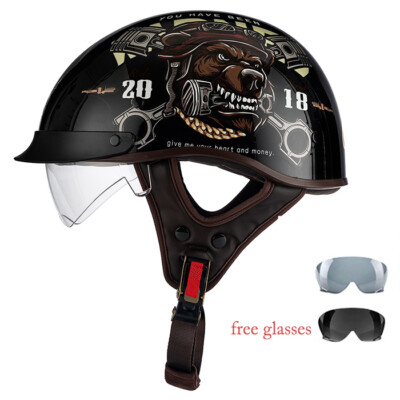DOT Motorcycle Half Helmet Scooter Street Bike Crash Helmets+2pc free Lens