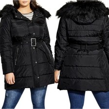 City Chic Longline Puffer Jacket - Black Size 20