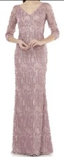 NEW CARMEN MARC VALVO Infusion DUSTY ROSE 3D Petal FLORAL APPLIQUÉ Column GOWN 2