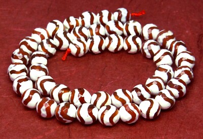   Achat DZI Beads 8 mm facettierte Kugeln weiß-rotes Wellenmuster für Kette  