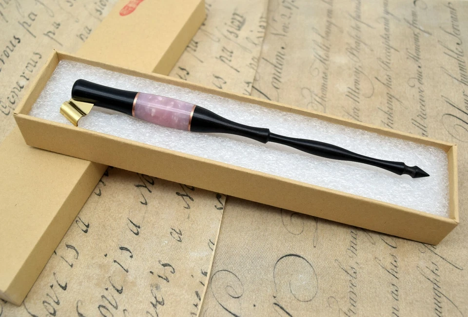 Piedra y madera resina caligrafía bolígrafo oblicuo soporte para bolígrafo, soporte para plumín Foto 4 de 4