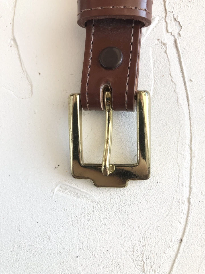 Cinturón Justin Top Cuero Vaca, Ajustado 34” Hecho en EE. UU. Hebilla Marrón Dorado *leer* Foto 4 de 4