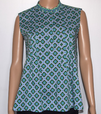 NWT Marella 'Linz' $215 Sleeveless Pleated Multicolor Geometric Blouse Top Sz 4