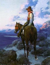 oil painting landscape Riding Cowboy-fjohnson hand painted on canvas Home Decor