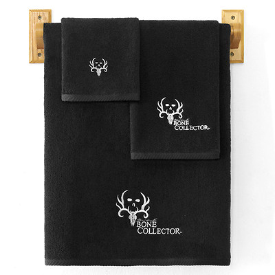 Bone Collector Black Towel Set 3pc Terry Cloth Michael Waddell Logo Deer Antler