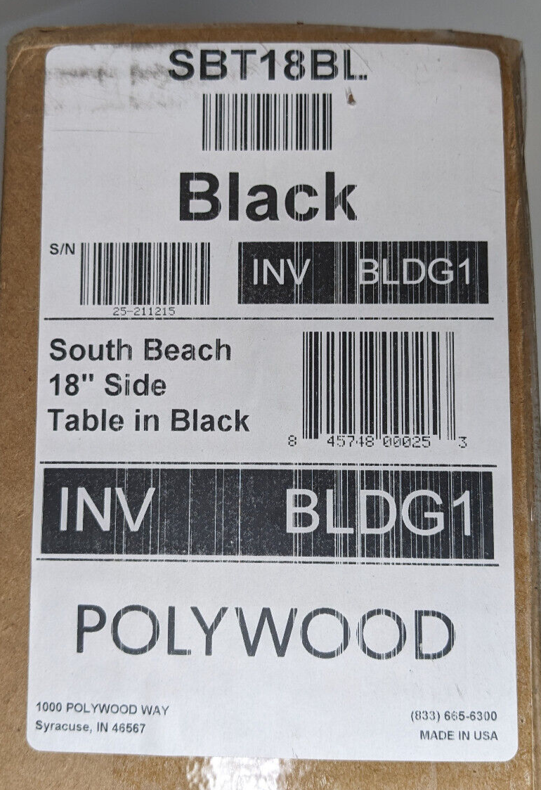 POLYWOOD SBT18BL South Beach 18" Side Table Black 18 Inch for sale