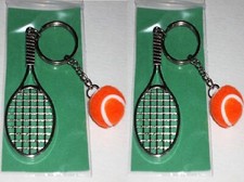 2-Tennis Racket/Racquet Keychain Orange Ball Sport Game Court Player Keyring Set