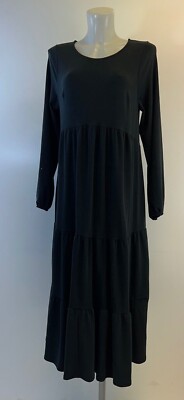 Damen Ex C&A schwarz Jersey Hängerchen Stufen Midikleid Größe 10-20