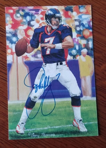 John Elway Signed Goal Line Art card postcard autographed Beckett BAS