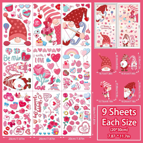 Valentines Day Window Clings for Glass, 9 Sheets Valentine'S Day Double-Sided Wi - Picture 2 of 12