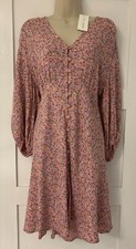 BNWT M&S X Ghost Ditsy Floral V-Neck Button Through Mini Tea Dress Pink Size 20
