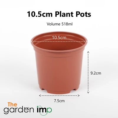 THE GARDEN IMP 10.5cm Plastic Plant Pots Full Round Deep Terracotta Seed Plug Nursery Pot 4"