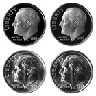 1993 P D S & SILVER Roosevelt Dimes 4 coin Set
