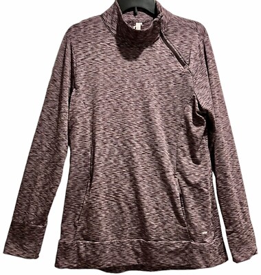 Marika Activewear Top Size XL Purple Heather Kangaroo Pocket Neck Side Zipper