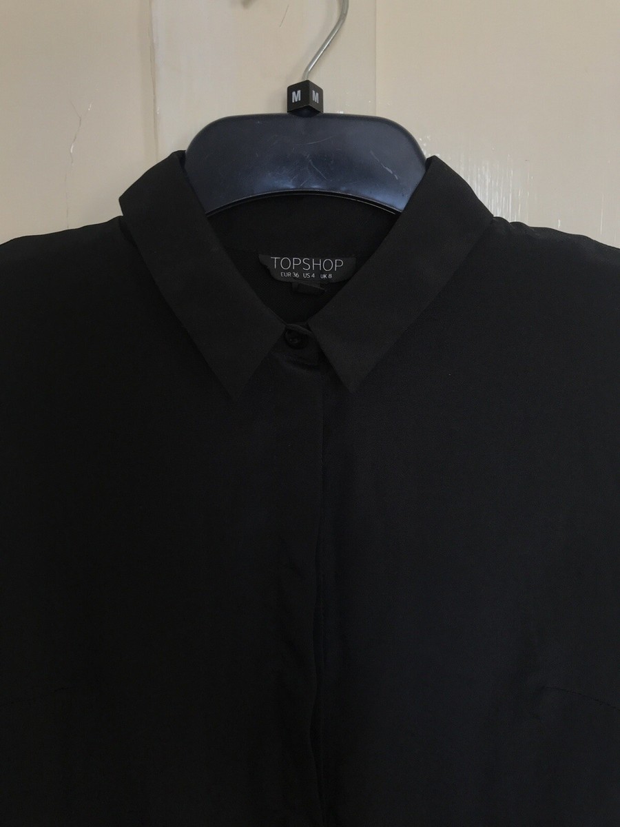 TOPSHOP BLACK WOVEN PANEL JERSEY SHIRT DRESS UK 8