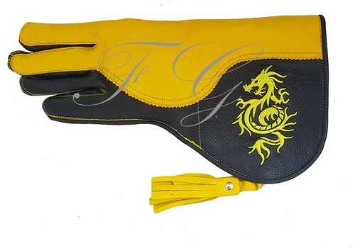 GUANTI IN PELLE DI MUCCA FALCONRY CON LOGO RICAMO 13 POLLICI - Foto 2 di 3