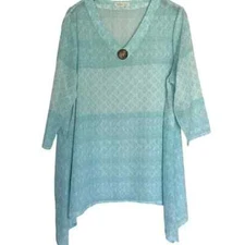 Indigo Soul Tunic Womens XL Tribal Geometric Boho Turquoise Beach Cover Up