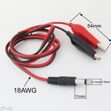 100 sets 1M 5.5x2.1mm DC Power Male Plug to Dual 45mm Alligator Clip 18AWG Cable