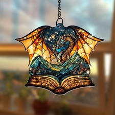 Fantasy Dragon Book Suncatcher for Windows Hanging Ornament