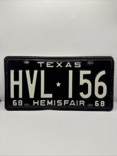 1968 Texas License Plate HVL 156 Black Hemisfair 68 - Picture 1 of 8