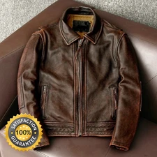 Men’s Vintage Cafe Racer Biker Jacket  Distressed Brown Real Leather Motorcycle