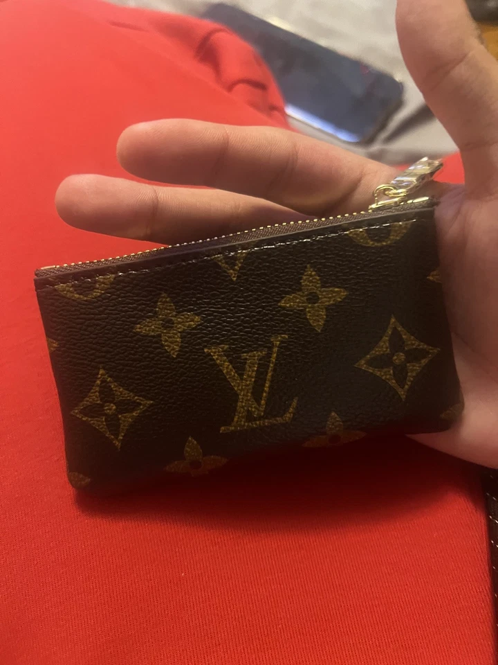 Mini monedero monedero con cremallera dorada estampado de lujo marrón de diseñador Foto 2 de 4