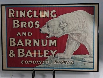Vtg RINGLING BROS.BARNUM BAILEY CIRCUS Bear STROBRIDGE LITHO 24  x 17 Read Look