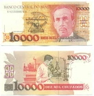 BRAZIL NOTE 10 CRUZADOS NOVOS ON 10000 CRUZADOS (1990) P 218b UNC