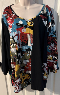 NWT Ali Miles Top Tunic Pullover Abstract Colorblock Round Neck 3/4 Sleeve Sz 3X