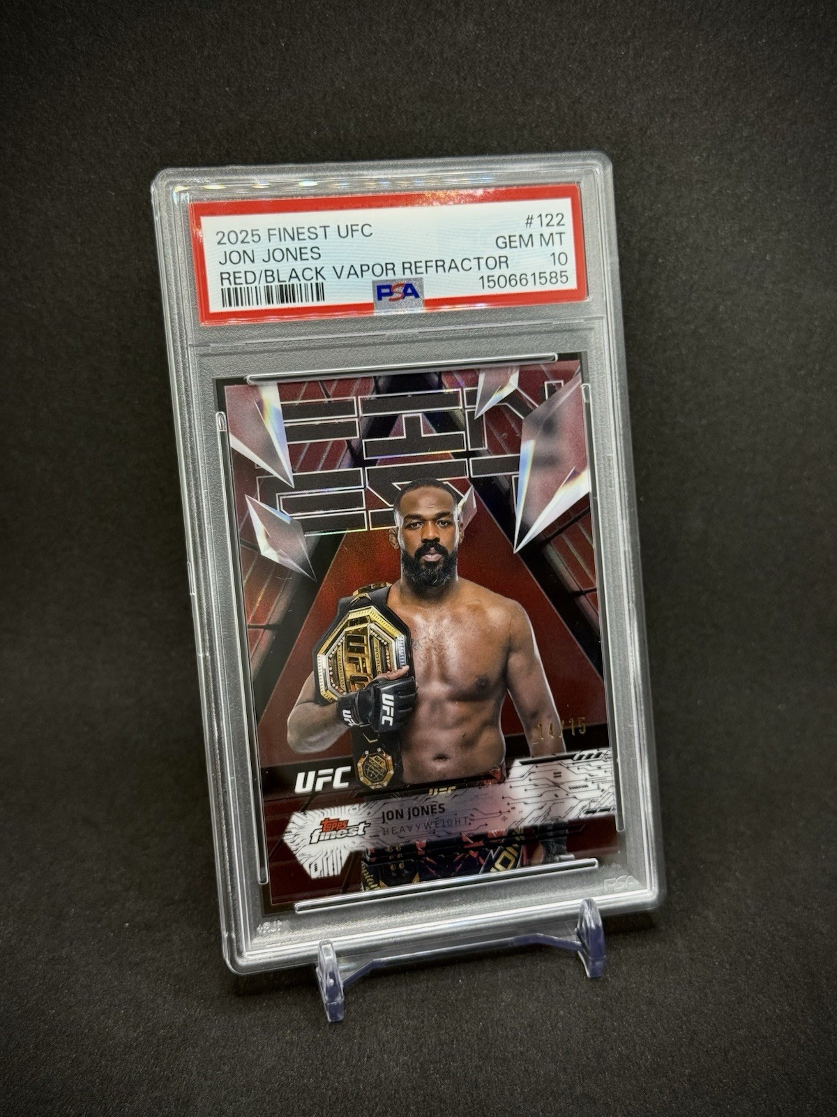 Jon Jones 2025 Topps Finest UFC Red Black Vapor Refractor /15 PSA 10 view 2
