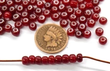 100 Old Dk Blood Red White Heart African Trade Beads   L710DK  W3