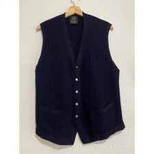 Vtg Harvie  Hudson London L Mens Navy Pure New Wool Knit Waistcoat Vest England