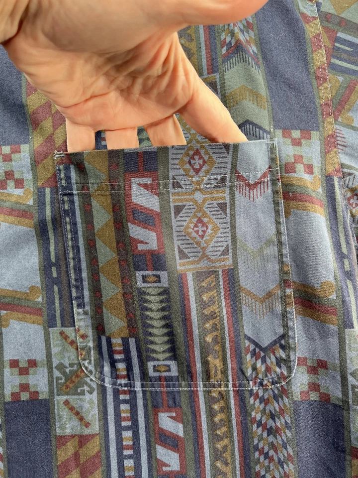 Vintage Structure Shirt Mens XL Multicolor Aztec Geometric Short Sleeve 90s - Image 2 of 4