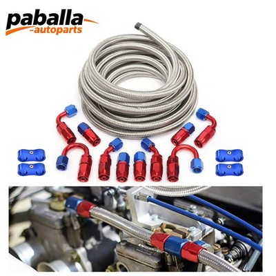 20FT 6AN Fuel Line Hose AN6 3/8'' Stainless Steel Braided CPE Hose w/ 10 Fitting