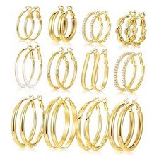 12 Pairs Gold Hoop Earrings Set for Women, Lightweight Big/Large Hoop gold