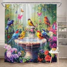 Flower Garden Birds Waterproof Shower Curtain Bathroom Decor Multi-size