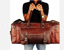 Real Goat Vintage Leather Large Travel Duffel Luggage Handmade, Gym, sholder bag