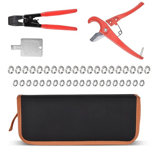 PEX Clamp Tool Kit 3/8" - 1" w Rings & Tubing Cutter - All-in-one Crimping Set