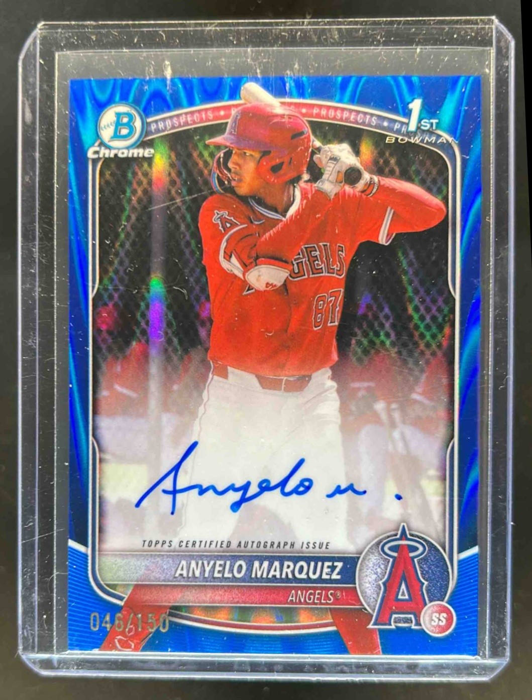 2025 Bowman Chrome Anyelo Marquez Auto Blue RayWave Refractor 1st Prospect #/150
