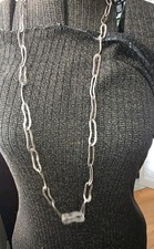 Long Modernist Hammered Flat Link Chain - Sterling Silver 925 Necklace 41g, 36"