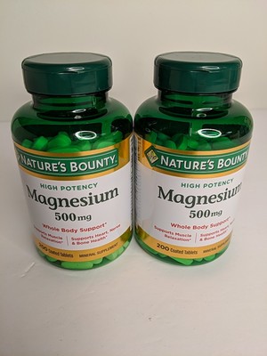 2 pack! Nature s Bounty Magnesium 500mg, 400 count (200 per bottle) Exp 04/27