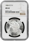 1884-CC $1 Carson City Morgan Silver Dollar NGC MS62 (014)