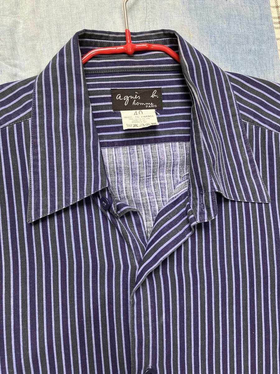 Vintage 90s agnes b homme Purple Green Vertical Striped Shirt 40 
