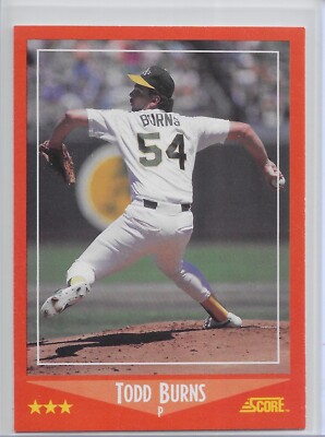 1988 Score Rookie & Traded Baseball Todd Burns XRC / Rookie Card # 106T Oakland