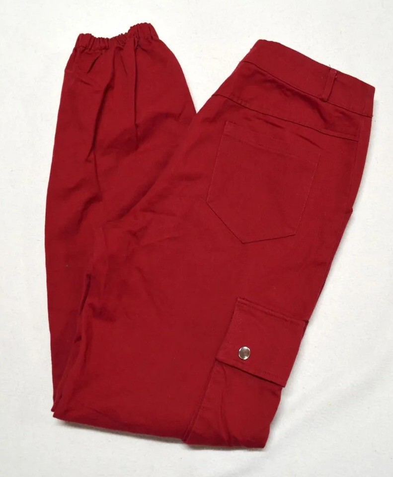 Trouble Maker Women’s Red High-Rise Elastic Cuff Jogger Cargo Pants Size 6